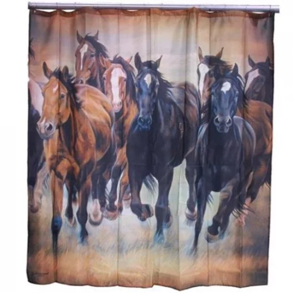 Traveling Team Rustic Galloping Horses Fabric Shower Curtain – 0.1 x 70.75 x 70.75 in.