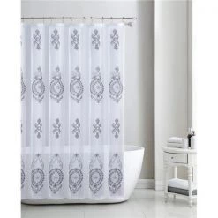 Olivia Gray SCZ07184 70 x 72 in. Zena Embroidered Shower Curtain – Silver