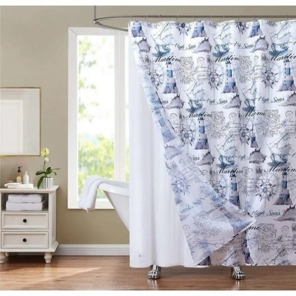 Olivia Gray SCSPL078 Sunset Park Shower Curtain & Liner Set; Lighthouse – 14-Piece