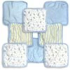 Rockabye Baby 762B-8 8 Piece Blue; White & Yellow Boys Washcloth Set; Planes & Stripe Print - 9 x 9 in.