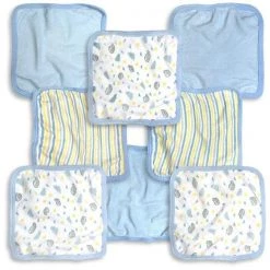 762B-8 8 Piece Blue; White & Yellow Boys Washcloth Set; Planes & Stripe Print – 9 x 9 in.