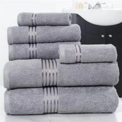 Lavish Home 67-0016-S Cotton 100 Percent Hotel Towel Set; Silver – 6 Piece