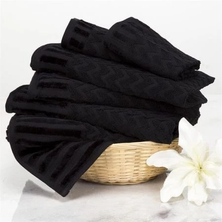 Lavish Home 67-0020-BL Chevron 100 Percent Cotton Towel Set; Black - 6 Piece