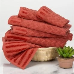 Lavish Home 67-0020-BR Chevron 100 Percent Cotton Towel Set; Brick – 6 Piece