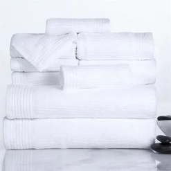 Lavish Home 67-0021-W Ribbed 100 Percent Cotton Towel Set; White – 10 Piece