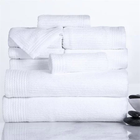 Lavish Home 67-0021-W Ribbed 100 Percent Cotton Towel Set; White - 10 Piece