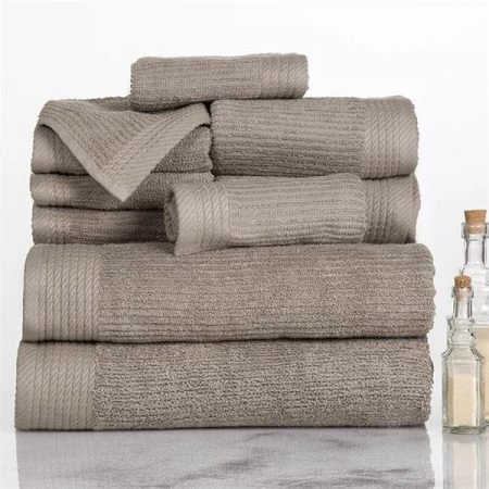 Lavish Home 67-0021-T Ribbed 100 Percent Cotton Towel Set; Taupe - 10 Piece