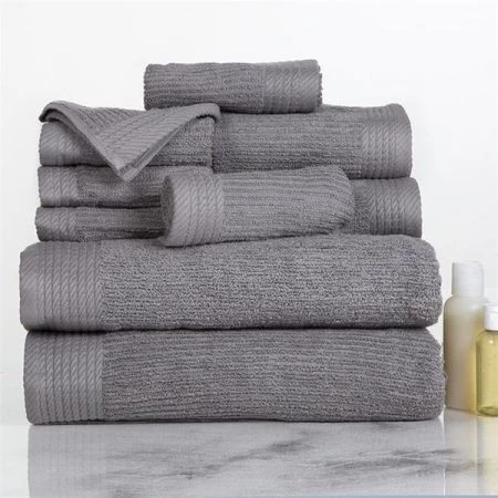 Lavish Home 67-0021-S Ribbed 100 Percent Cotton Towel Set; Silver - 10 Piece