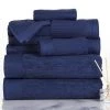 Lavish Home 67-0021-N Ribbed 100 Percent Cotton Towel Set; Navy - 10 Piece