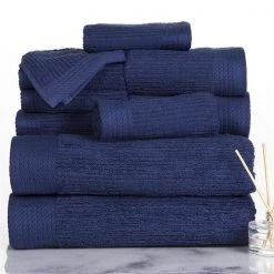 Lavish Home 67-0021-N Ribbed 100 Percent Cotton Towel Set; Navy - 10 Piece