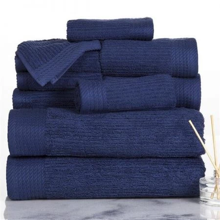Lavish Home 67-0021-N Ribbed 100 Percent Cotton Towel Set; Navy - 10 Piece