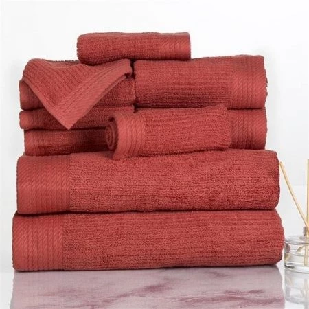 Lavish Home 67-0021-BR Ribbed 100 Percent Cotton Towel Set; Brick - 10 Piece
