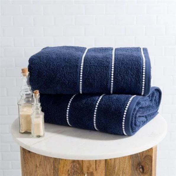 Lavish Home 67-0036-N 2 Piece Luxury Cotton Towel Set; Navy & White 1 Lavish Home 67-0036-N 2 Piece Luxury Cotton Towel Set; Navy & White