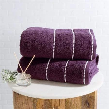 Lavish Home 67-0036-E 2 Piece Luxury Cotton Towel Set; Eggplant & White