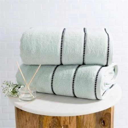 Lavish Home 67-0036-SF 2 Piece Luxury Cotton Towel Set; Seafoam & Black