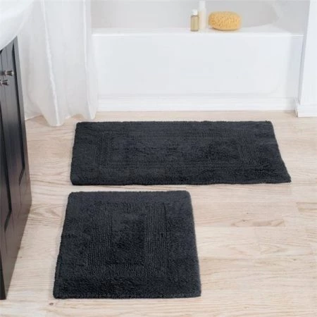 Lavish Home 67-0018-BLACK 100 Percent Cotton 2 Piece Bathroom Runner Set; Black
