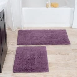 Lavish Home 67-0018-EP 100 Percent Cotton 2 Piece Bathroom Runner Set; Eggplant