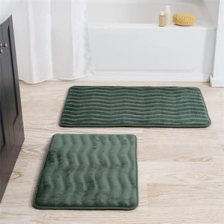 Lavish Home 67-10-G 2 Piece Memory Foam Bath Mat Set; Green