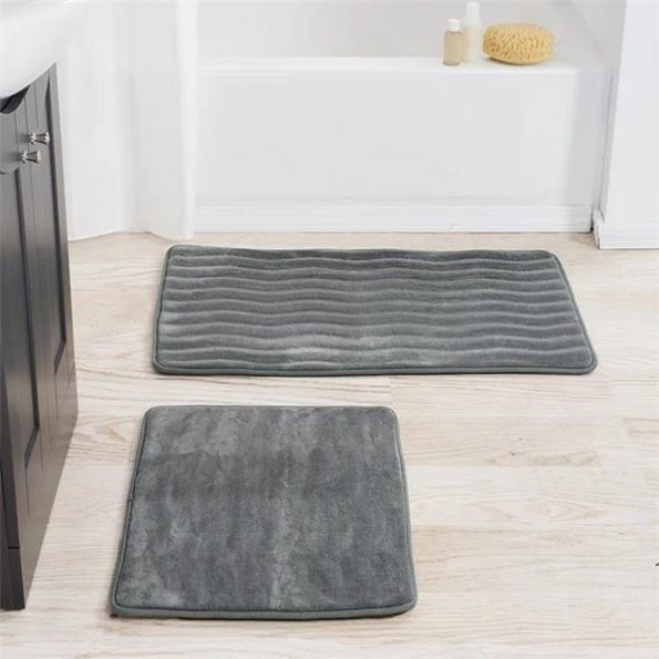 Lavish Home 67-10-S 2 Piece Memory Foam Bath Mat Set; Platinum