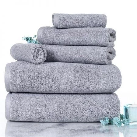 Lavish Home 67-0017-S 6 Piece Cotton Towel Set; Silver