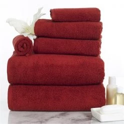 Lavish Home 67-0017-BUR 6 Piece Cotton Towel Set; Burgundy