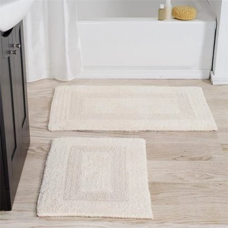 Lavish Home 67-0018-I 100 Percent Cotton 2 Piece Bathroom Runner Set; Ivory