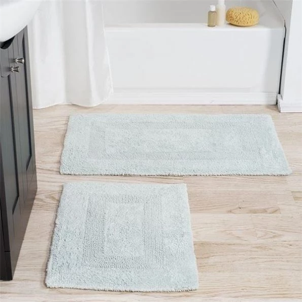 Lavish Home 67-0018-SF 100 Percent Cotton 2 Piece Bathroom Runner Set; Seafoam