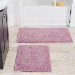 Lavish Home 67-0018-R 100 Percent Cotton 2 Piece Bathroom Runner Set; Rose