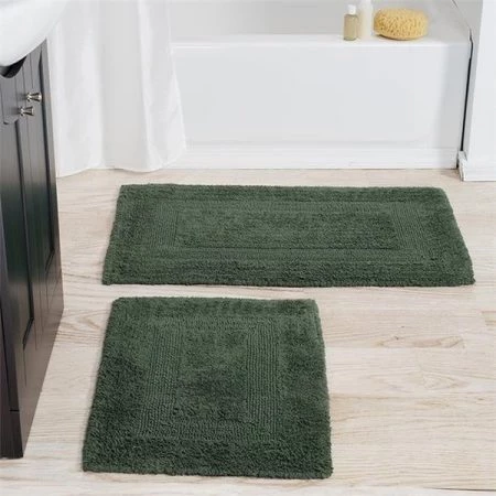 Lavish Home 67-0018-G 2 Piece Cotton Bath Mat Set - Green