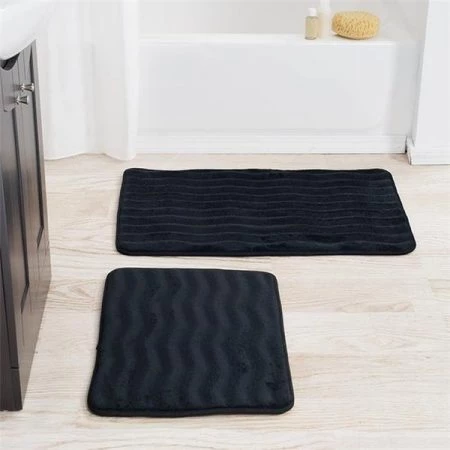 Lavish Home 67-10-BL 2 Piece Memory Foam Bath Mat Set - Black