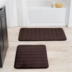 Lavish Home 67-16-C 2 Piece Memory Foam Striped Bath Mat Set – Chocolate