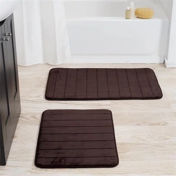 Lavish Home 67-16-C 2 Piece Memory Foam Striped Bath Mat Set – Chocolate