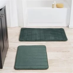 Lavish Home 67-16-G 2 Piece Memory Foam Striped Bath Mat Set – Green