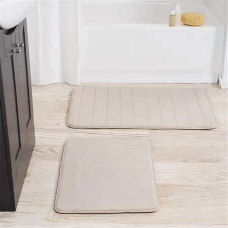 Lavish Home 67-16-I 2 Piece Memory Foam Striped Bath Mat Set - Beige