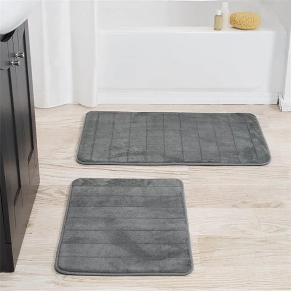 Lavish Home 67-16-S 2 Piece Memory Foam Striped Bath Mat Set - Platinum 1 Lavish Home 67-16-S 2 Piece Memory Foam Striped Bath Mat Set – Platinum
