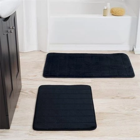 Lavish Home 67-16-BL 2 Piece Memory Foam Striped Bath Mat Set - Black