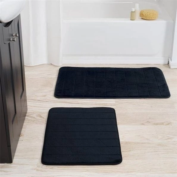 Lavish Home 67-16-BL 2 Piece Memory Foam Striped Bath Mat Set - Black 1 Lavish Home 67-16-BL 2 Piece Memory Foam Striped Bath Mat Set – Black
