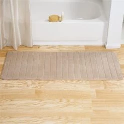 Lavish Home 67-17-T 60 x 24.25 x 0.62 in. Memory Foam Striped Extra Long Bath Mat – Taupe