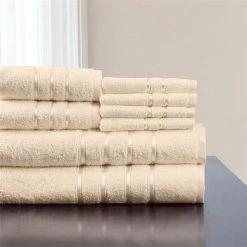Lavish Home 67-0013-B 12 x 11.75 in. 100 Percent Cotton Plush Bath Towel Set; Bone – 8 Piece