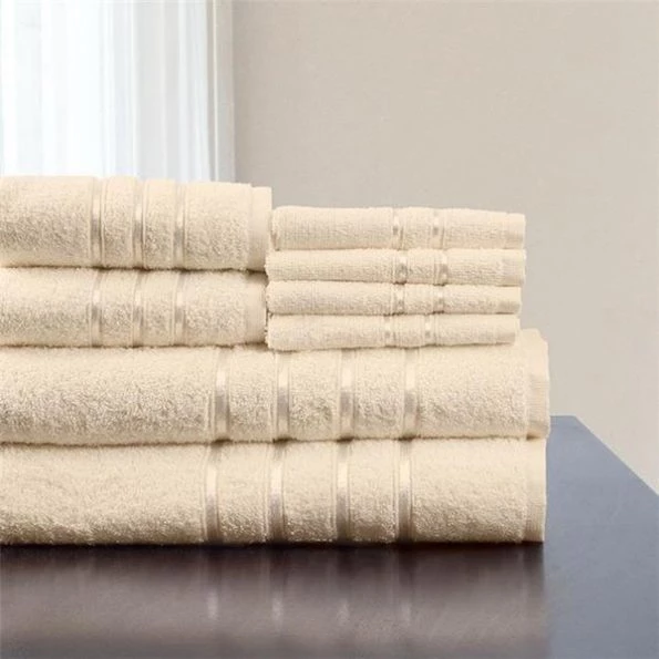 Lavish Home 67-0013-B 12 x 11.75 in. 100 Percent Cotton Plush Bath Towel Set; Bone – 8 Piece