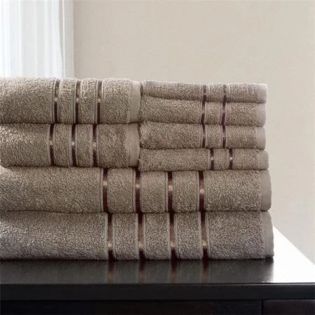 Lavish Home 67-0013-T 12 x 11.75 in. 100 Percent Cotton Plush Bath Towel Set; Taupe - 8 Piece