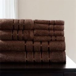Lavish Home 67-0013-C 12 x 11.75 in. 100 Percent Cotton Plush Bath Towel Set; Chocolate – 8 Piece