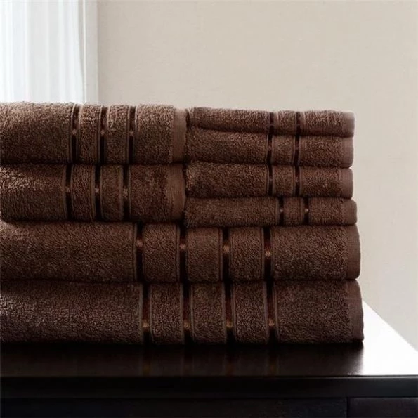 Lavish Home 67-0013-C 12 x 11.75 in. 100 Percent Cotton Plush Bath Towel Set; Chocolate – 8 Piece