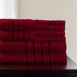 Lavish Home 67-0013-BU 12 x 11.75 in. 100 Percent Cotton Plush Bath Towel Set; Burgundy - 8 Piece