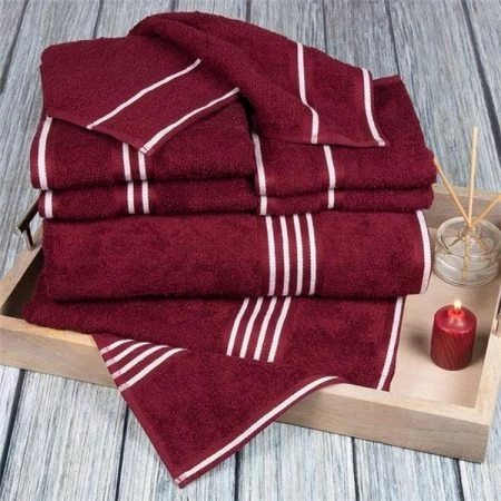 Lavish Home 67-0022-BU 27.5 x 53 in. Rio 100 Percent Cotton Towel Set; Burgundy - 8 Piece