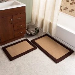 Lavish Home 67-0030-C Memory Foam Bath Mat Set – Faux Linen Fleece; Chocolate – 2 Piece