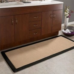 Lavish Home 67-0031-BL 24 x 60 in. Memory Foam Extra Long Bath Mat – Faux Linen Fleece; Black