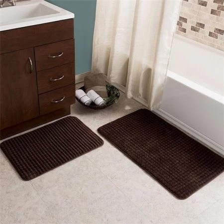 Lavish Home 67-0032-C Memory Foam Bath Mat Set - Woven Jacquard Fleece; Chocolate - 2 Piece