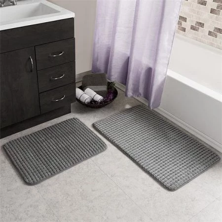 Lavish Home 67-0032-P Memory Foam Bath Mat Set - Woven Jacquard Fleece; Platinum - 2 Piece