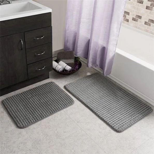 Lavish Home 67-0032-P Memory Foam Bath Mat Set – Woven Jacquard Fleece; Platinum – 2 Piece